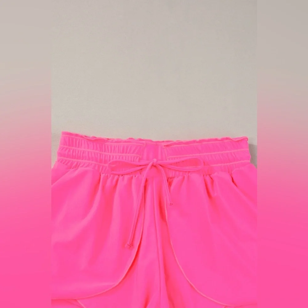 Bright Pink Frilly High Waist Petal Wrap Athletic/Swim Shorts NWT - Picture 4 of 8